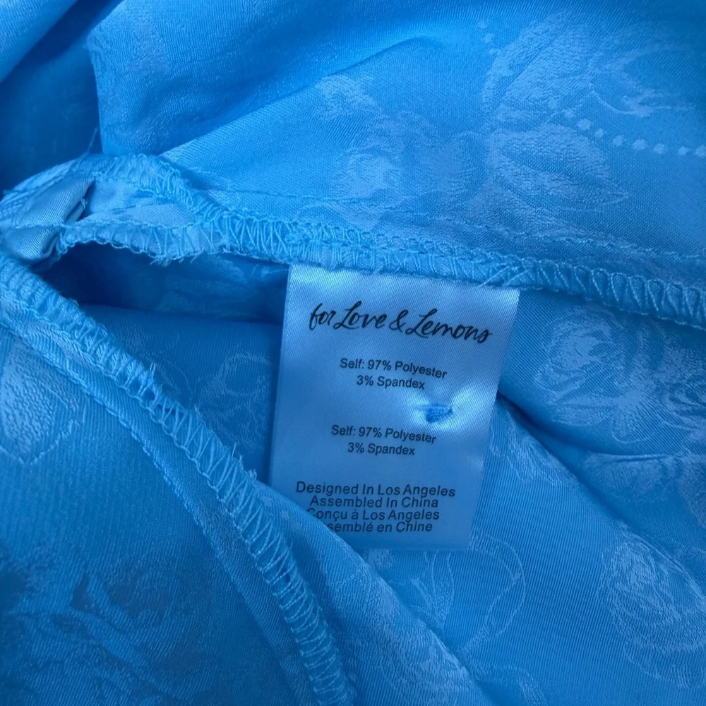 NWT For Love & Lemons Hattie Satin Slip Maxi Dress Blue Floral Lace Size XS - Picture 11 of 11